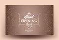 Beige Grand Opening card with dust and vintage golden frame. Royalty Free Stock Photo